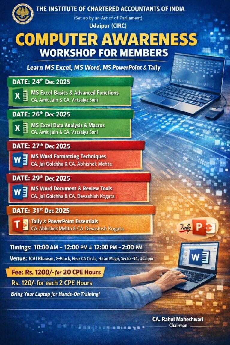 Computer Awareness Workshop for Members – ICAI Udaipur (CIRC)